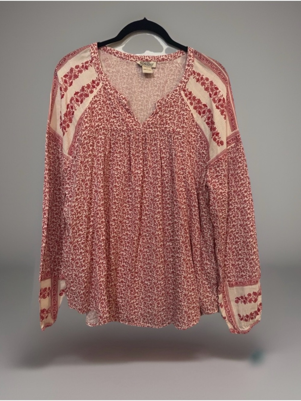 Lucky Brand Boho Red Cream Floral Peasant Top Medium - Picture 2 of 7